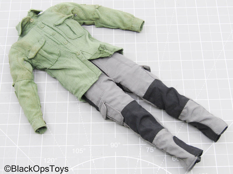 Load image into Gallery viewer, Green Button Up Shirt w/Grey Tactical Pants &amp; Black Belt
