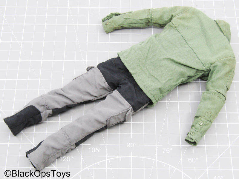 Load image into Gallery viewer, Green Button Up Shirt w/Grey Tactical Pants &amp; Black Belt
