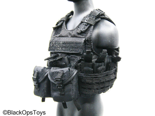 Black MOLLE Plate Carrier Vest w/Pouch Set