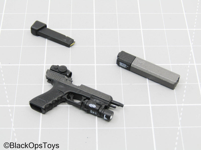 Load image into Gallery viewer, Pistol w/Tac Light, Suppressor, &amp; Red Dot Sight
