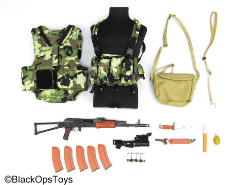 Russian Moscow TsSN FSB - Woodland Chest Rig, Body Armor, & AK Rifle Set