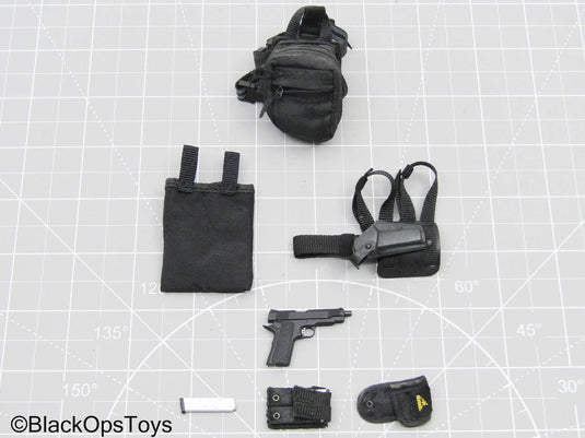1911 Pistol w/Left-Handed Drop Leg Holster w/Pouch & Mag Set
