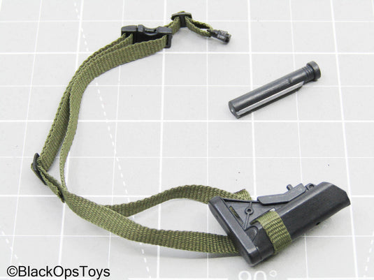 Olive Green Single Point Sling w/Black Rifle Stock & Tac Light