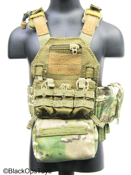 Olive Green MOLLE Plate Carrier Vest w/Multicam Camo Pouch Set