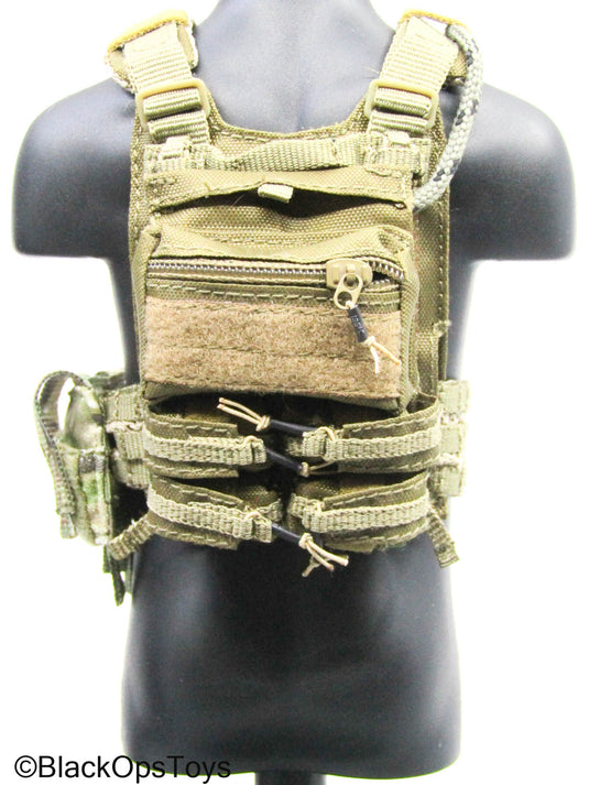 Olive Green MOLLE Plate Carrier Vest w/Multicam Camo Pouch Set