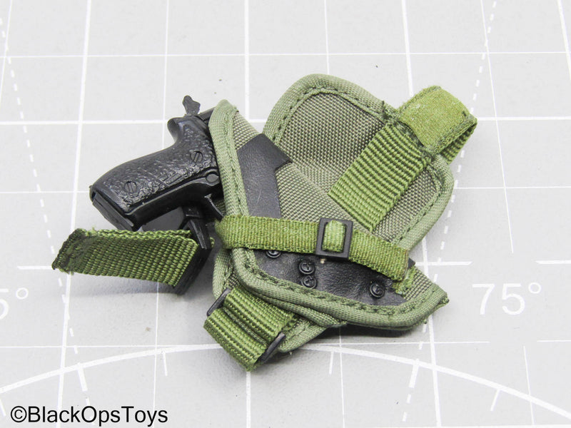 Load image into Gallery viewer, Black Pistol w/OD Green Drop Leg Holster
