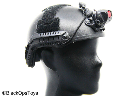 Black Tactical Helmet w/Light & Camera Attachments