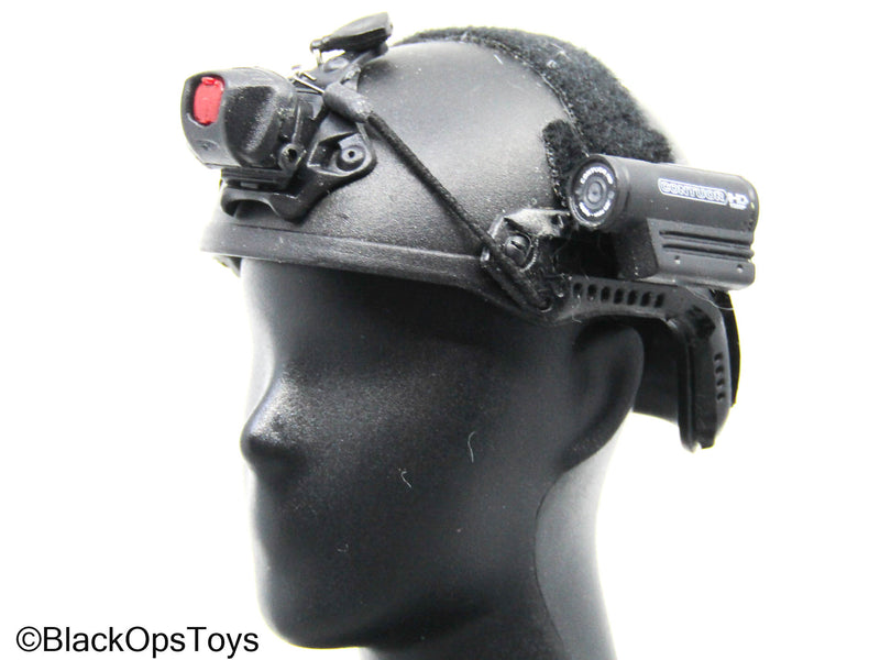 Load image into Gallery viewer, Black Tactical Helmet w/Light &amp; Camera Attachments
