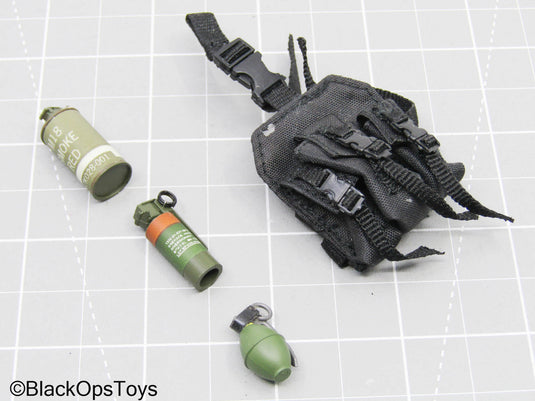 Black 3 Cell Drop Leg Pouch w/Grenade Lot
