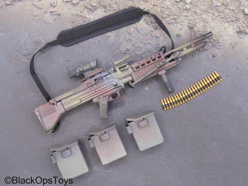 Camo Mk48 Light Machine Gun w/Sling & Ammo Boxes