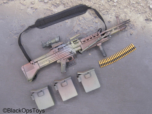 Camo Mk48 Light Machine Gun w/Sling & Ammo Boxes