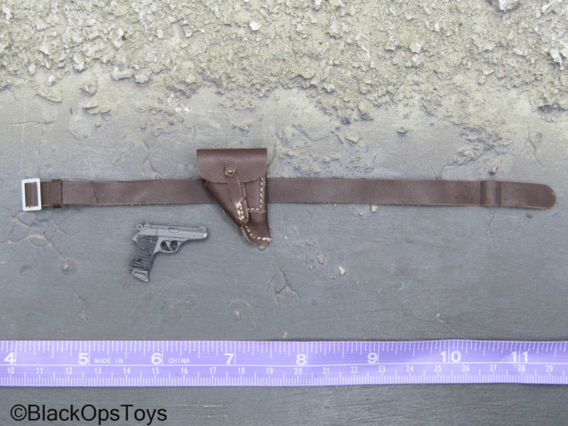 Load image into Gallery viewer, WWII German - Metal Pistol w/Brown Leather Like Belt w/Holster
