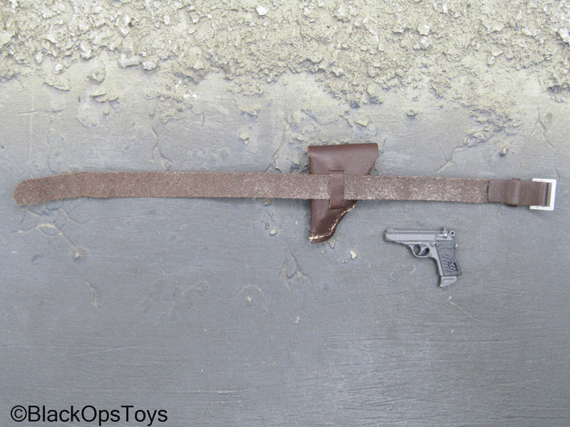 Load image into Gallery viewer, WWII German - Metal Pistol w/Brown Leather Like Belt w/Holster
