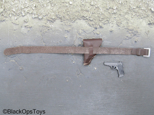 WWII German - Metal Pistol w/Brown Leather Like Belt w/Holster