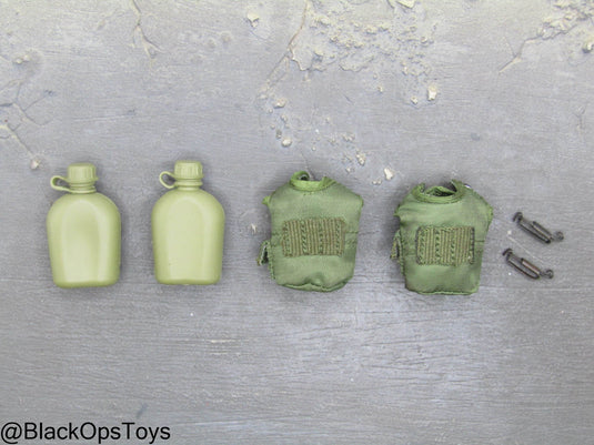 Vietnam Era OD Green Canteen w/Pouch & Alice Clip Set (x2)