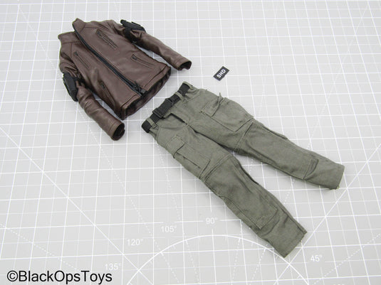 The Darkzone Agent - Brown Leather Like Jacket w/Combat Pants