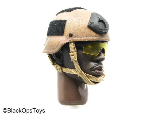Bam 1/6 Male Headsculpt w/Tan Sniper Helmet & Yellow Tinted Shooter Glasses (Hot Toys)
