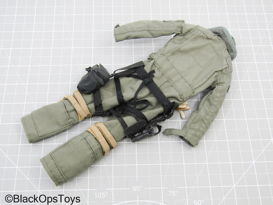 Bam 1/6 OD Green Bodysuit w/Tan Gloves, Black Belt, Drop Leg Holster, Pouch & Knee Pads