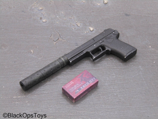Metal Pistol w/Suppressor & Ammo Box