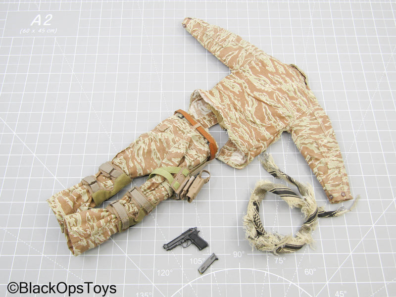 Load image into Gallery viewer, Desert Tiger Stripe Camo Uniform w/Black Pistol Set, &amp; Shemagh
