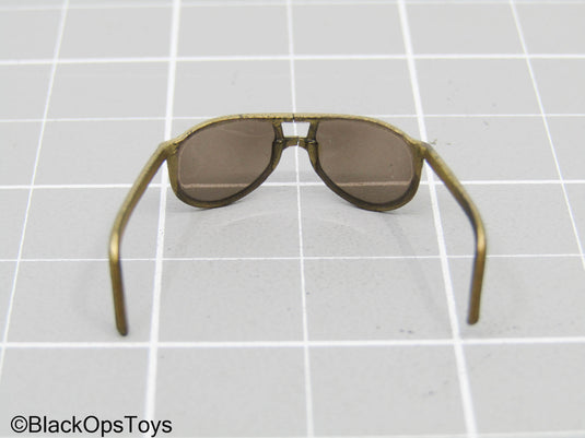 Bam 1/6 Gold Aviator Sunglasses w/Container