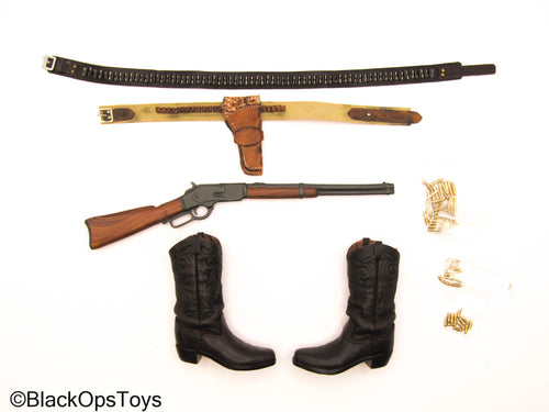 Western Set - John Wayne Leather Gun Belt Set w/Boots & Winchester Rifle