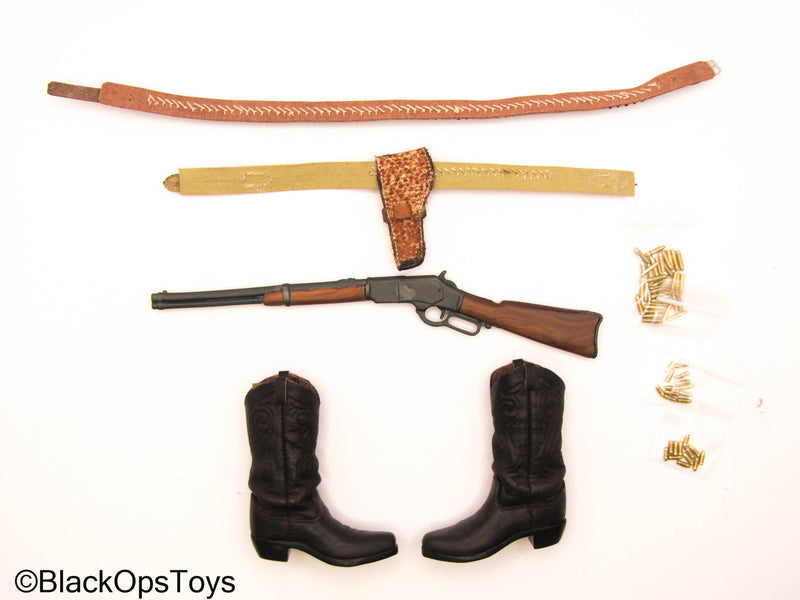 Load image into Gallery viewer, Western Set - John Wayne Leather Gun Belt Set w/Boots &amp; Winchester Rifle
