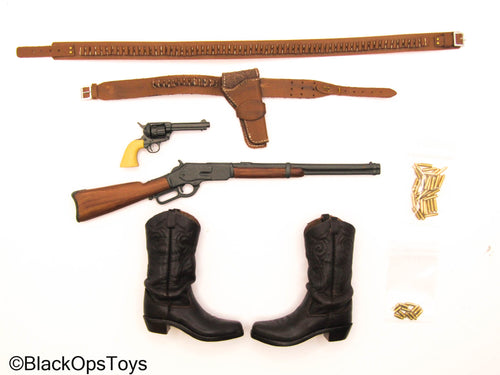 Western Set - John Wayne Leather Gun Belt Set w/Boots & Winchester Rifle