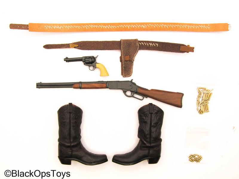 Load image into Gallery viewer, Western Set - John Wayne Leather Gun Belt Set w/Boots &amp; Winchester Rifle
