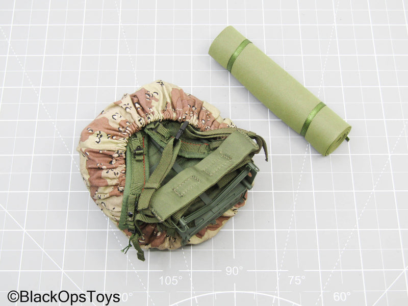 Load image into Gallery viewer, Kuwait 1991 - USMC - OD Green Alice Backpack w/Sleeping Pad &amp; Desert Camo Backpack Cover
