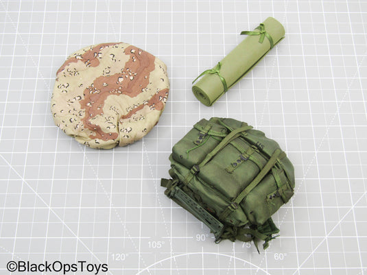 Kuwait 1991 - USMC - OD Green Alice Backpack w/Sleeping Pad & Desert Camo Backpack Cover