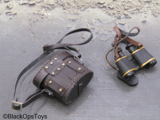Black Binoculars w/Brown Leather Like Case