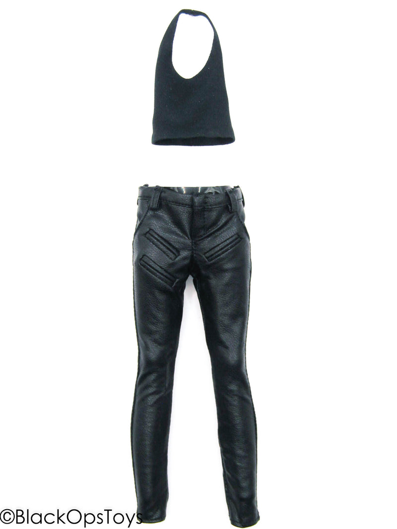 Load image into Gallery viewer, Female Black Leather-Like Pants w/Top
