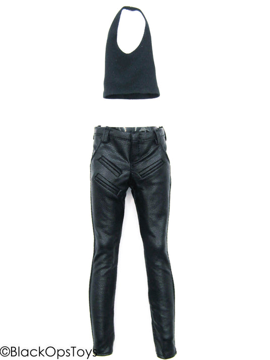 Female Black Leather-Like Pants w/Top