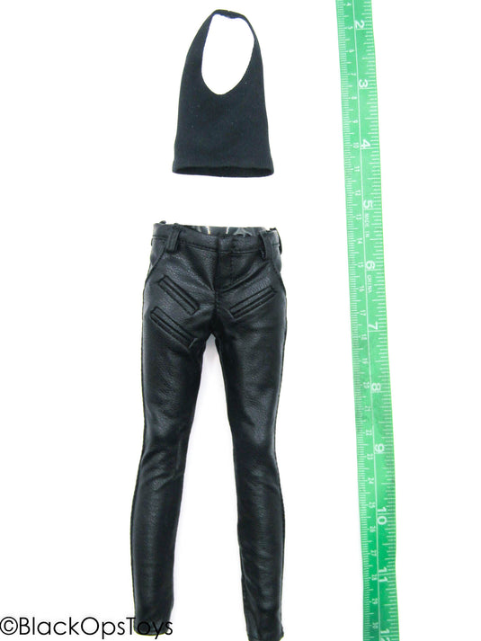 Female Black Leather-Like Pants w/Top