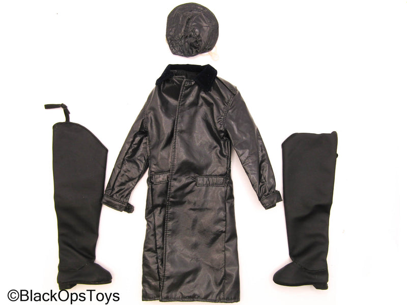 Load image into Gallery viewer, Black Rain Coat w/Hat &amp; High Knee Boots
