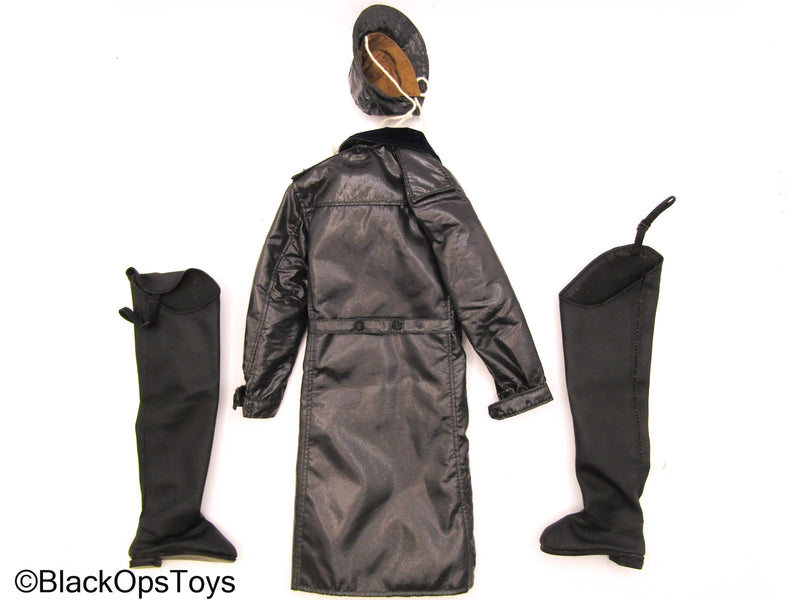 Load image into Gallery viewer, Black Rain Coat w/Hat &amp; High Knee Boots
