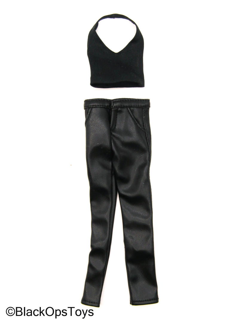 Load image into Gallery viewer, Female Black Leather Like Pants w/Black Tank Top
