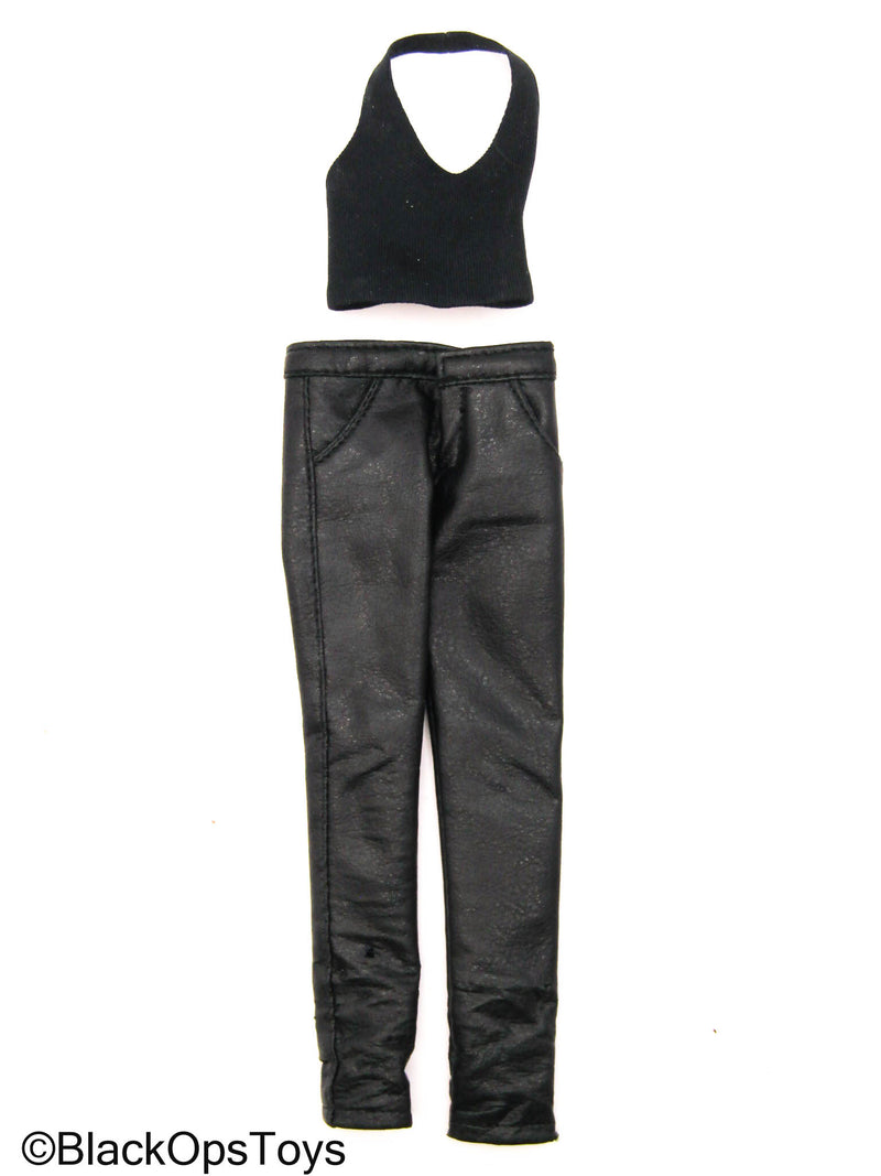 Load image into Gallery viewer, CY Girls - Female Black Leather Like Pants w/Tank Top Shirt
