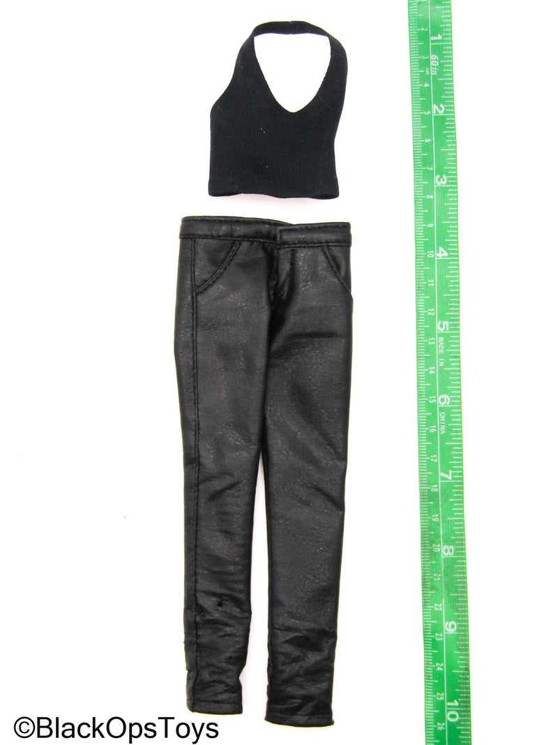 Load image into Gallery viewer, CY Girls - Female Black Leather Like Pants w/Tank Top Shirt

