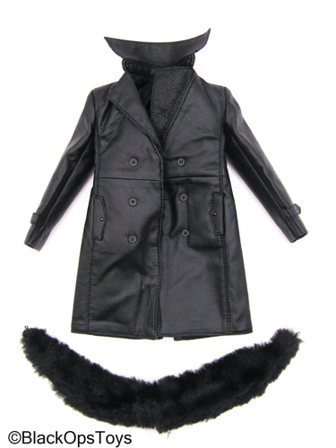 CY Girls - Black Leather Like Coat w/Fur Like Scarf