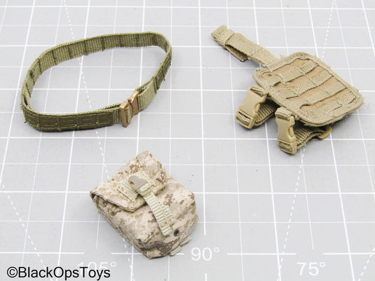 Multicam Arid Camo Pouch w/Tan Belt & MOLLE Drop Leg Platform Bag