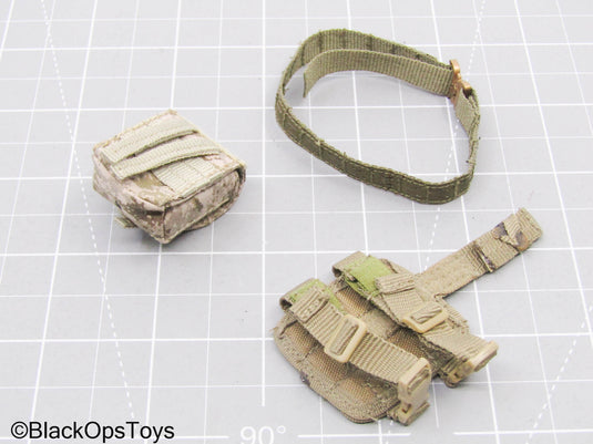 Multicam Arid Camo Pouch w/Tan Belt & MOLLE Drop Leg Platform Bag