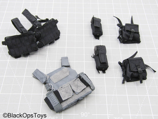 Grey Trident Logo Slick Plate Carrier w/Chest Rig & Pouch Set