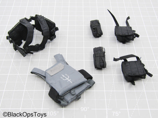 Grey Trident Logo Slick Plate Carrier w/Chest Rig & Pouch Set
