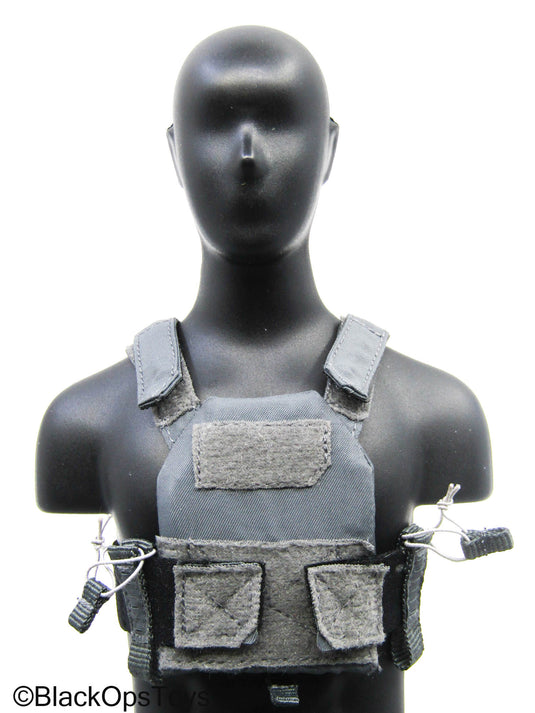 Grey Trident Logo Slick Plate Carrier w/Chest Rig & Pouch Set