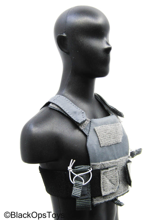 Grey Trident Logo Slick Plate Carrier w/Chest Rig & Pouch Set