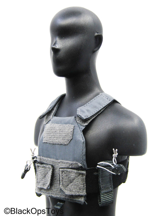 Grey Trident Logo Slick Plate Carrier w/Chest Rig & Pouch Set
