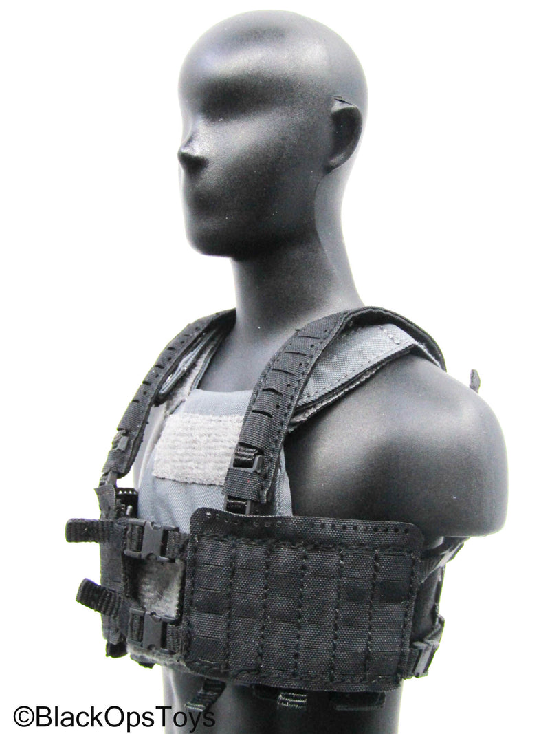 Load image into Gallery viewer, Grey Trident Logo Slick Plate Carrier w/Chest Rig &amp; Pouch Set
