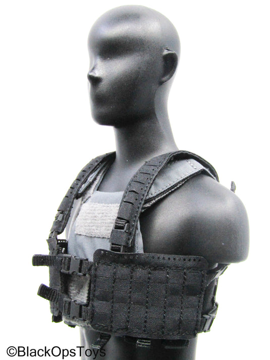 Grey Trident Logo Slick Plate Carrier w/Chest Rig & Pouch Set